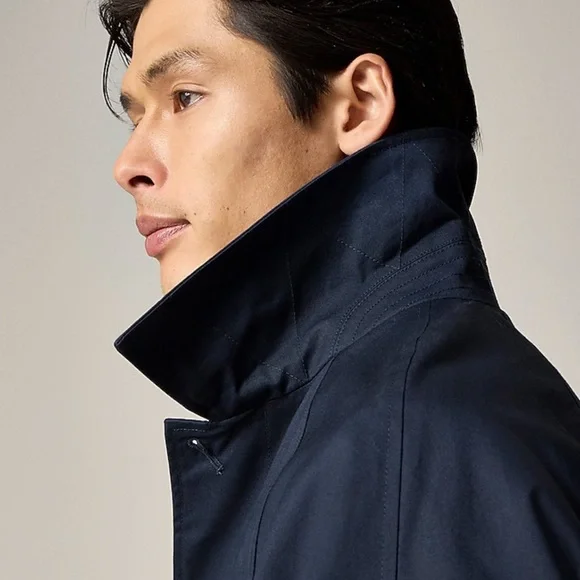 Mens JCrew Navy Blue Trench Coat Rivington car coat rain jacket size 38S - Picture 5 of 13